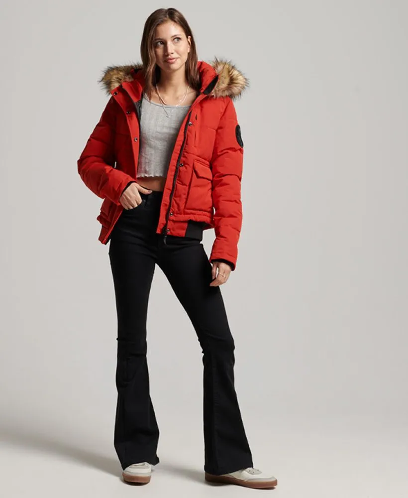 Superdry Women's Everest Faux Fur Bomber Jacket in High Risk Red