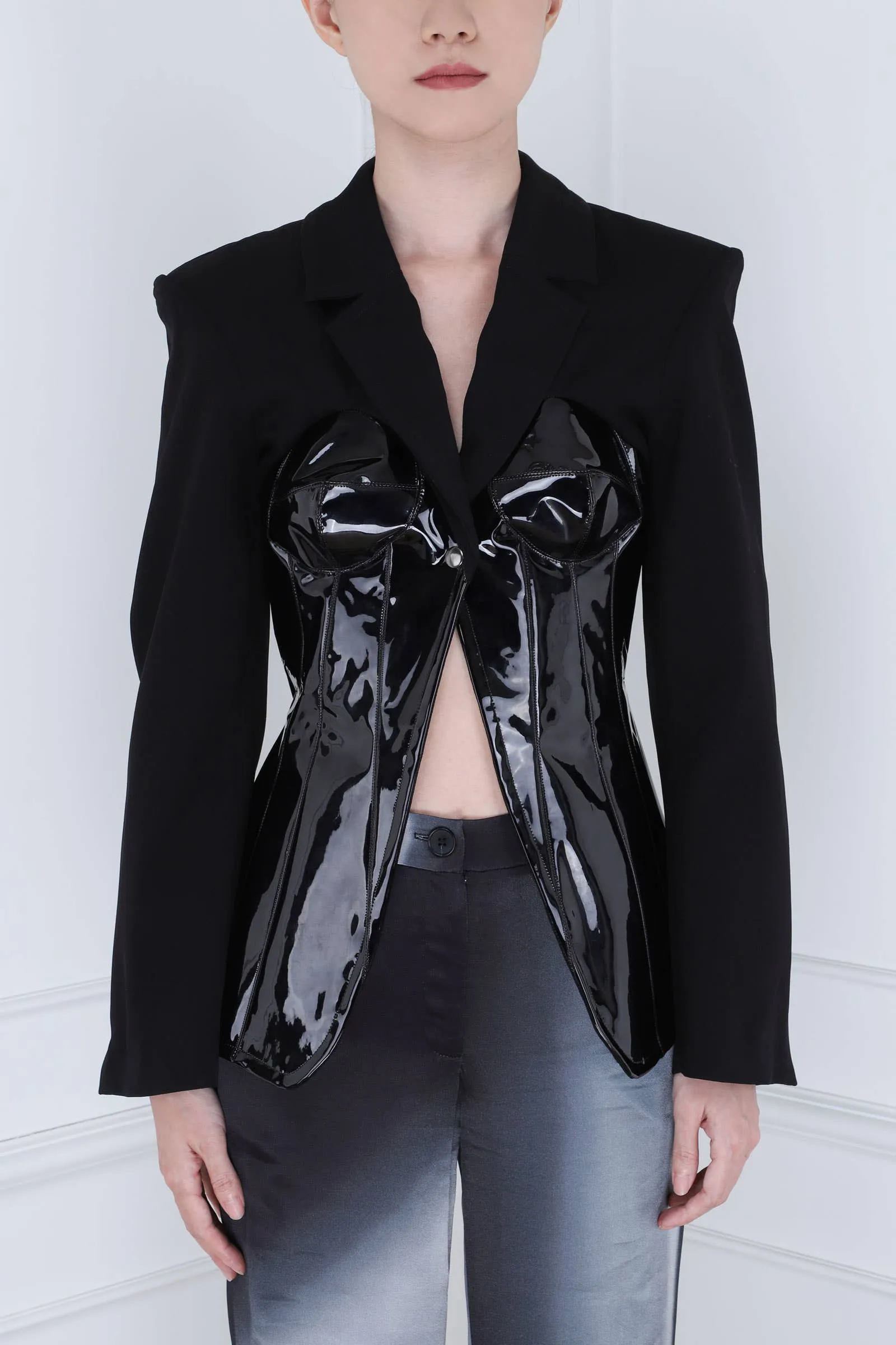 Tailored Jacket with Corset Panels - Black