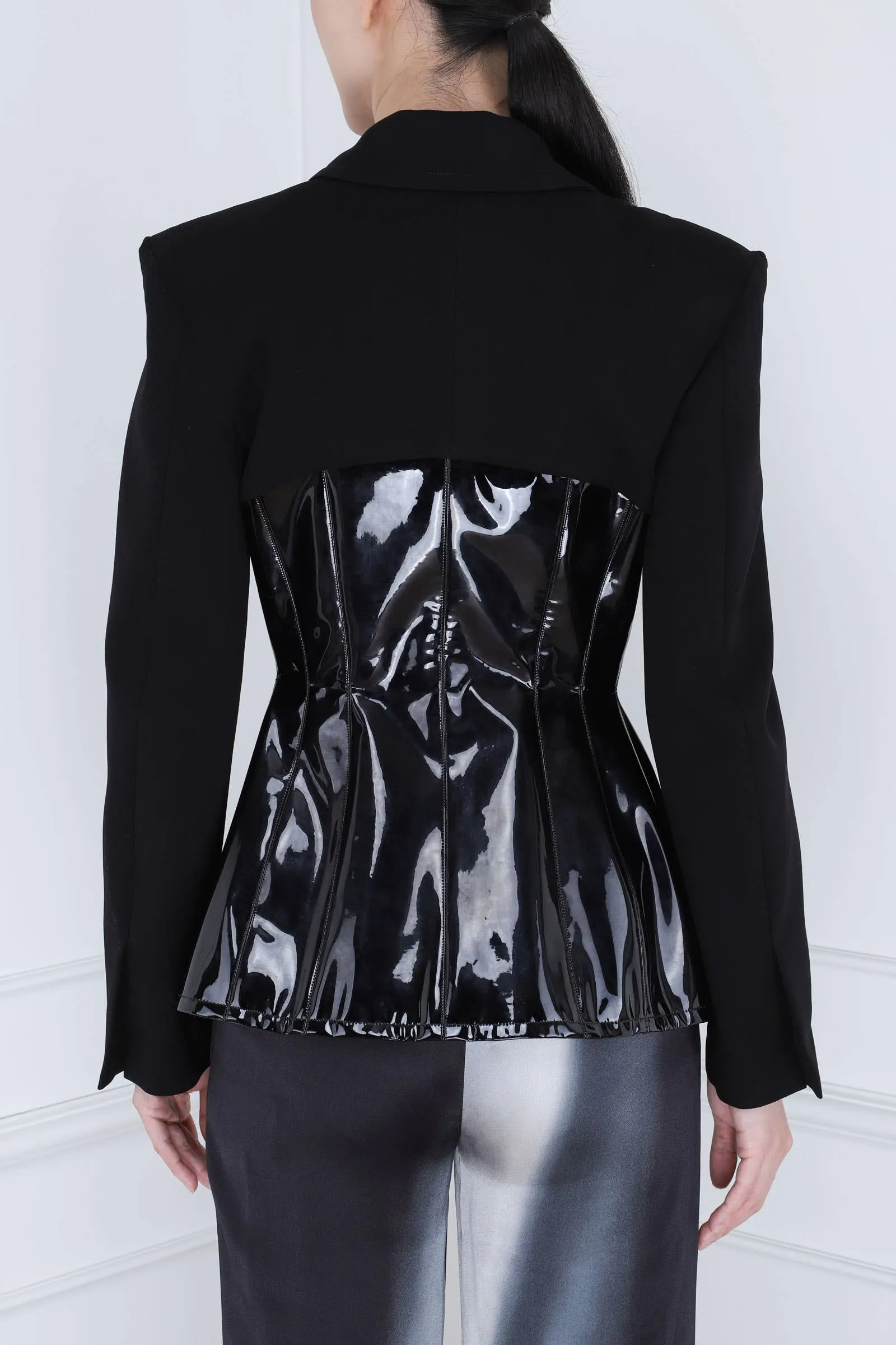 Tailored Jacket with Corset Panels - Black