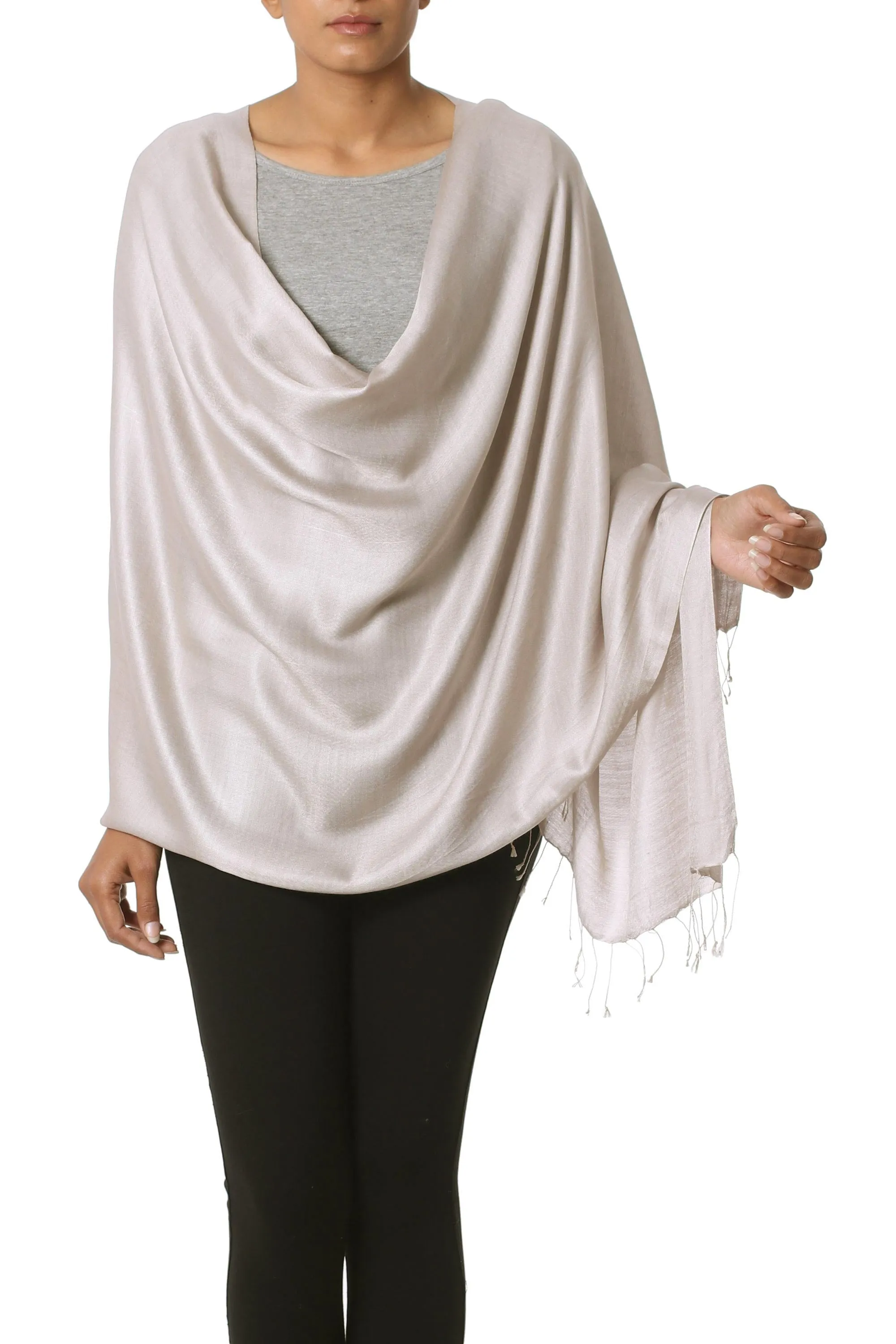 Taupe Silk Shawl - Elegant and Stylish