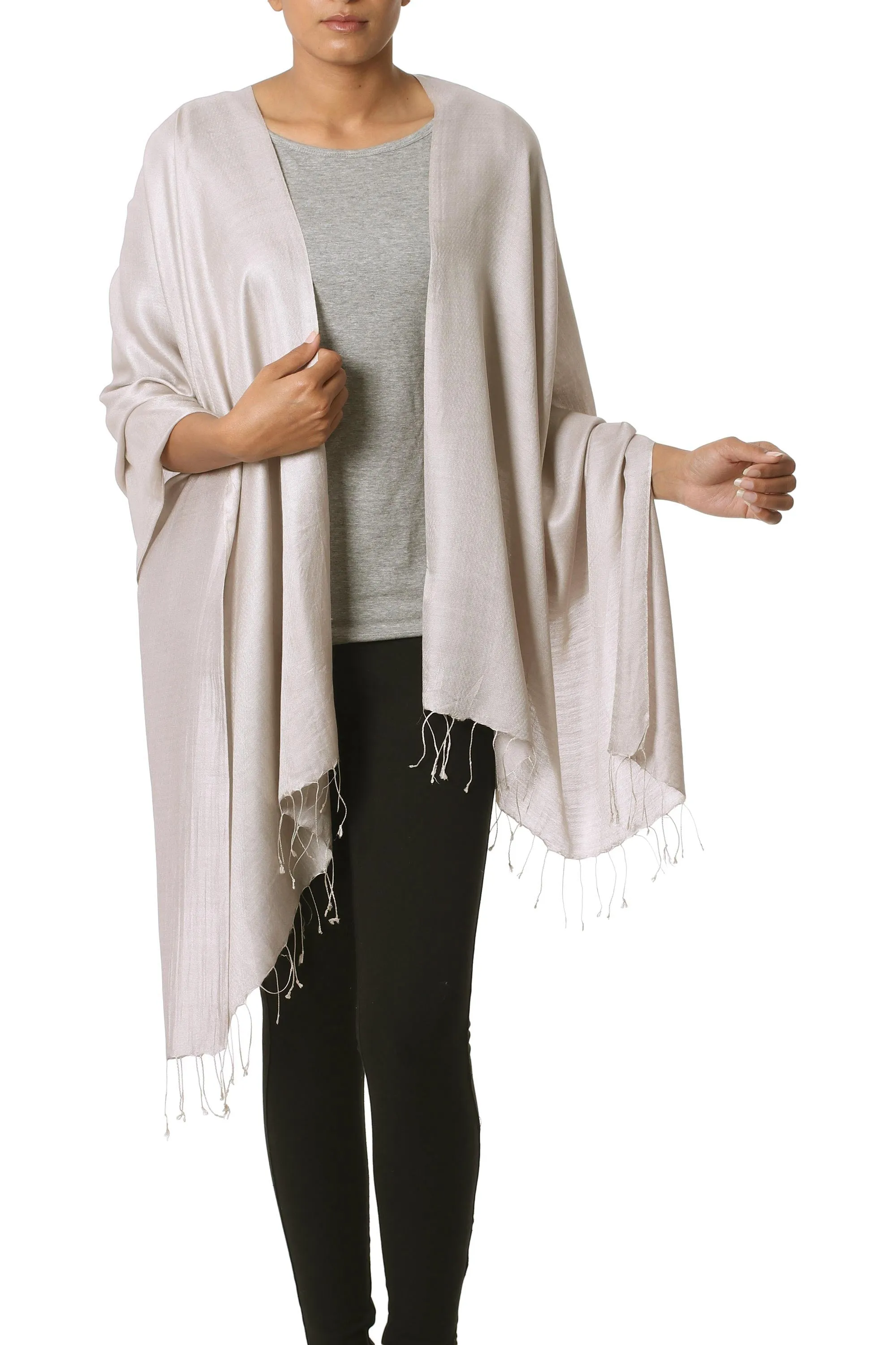 Taupe Silk Shawl - Elegant and Stylish