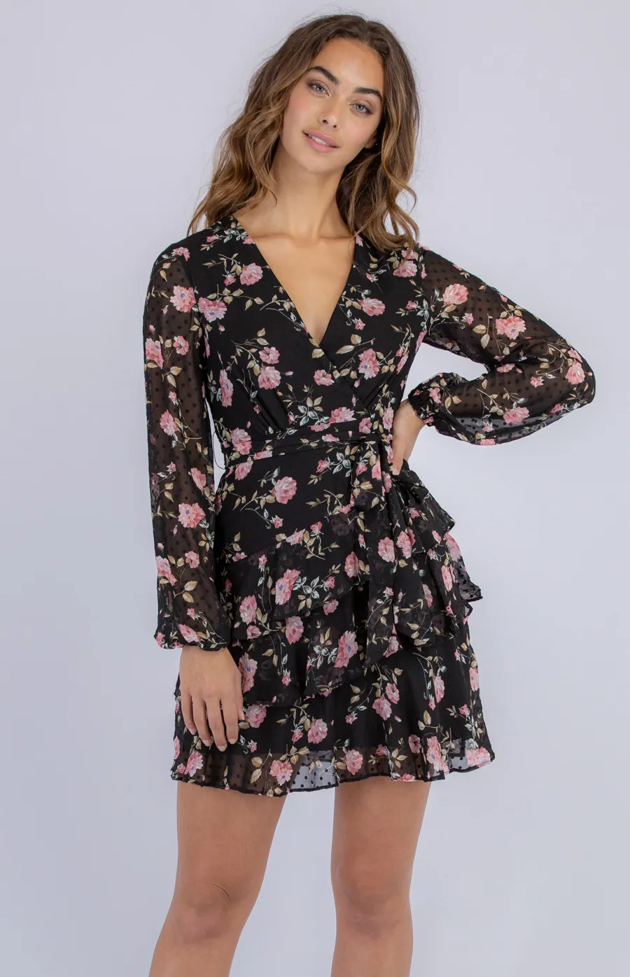 Tiered Hem Textured Print Dress (SDR825A) - Women's Fashion