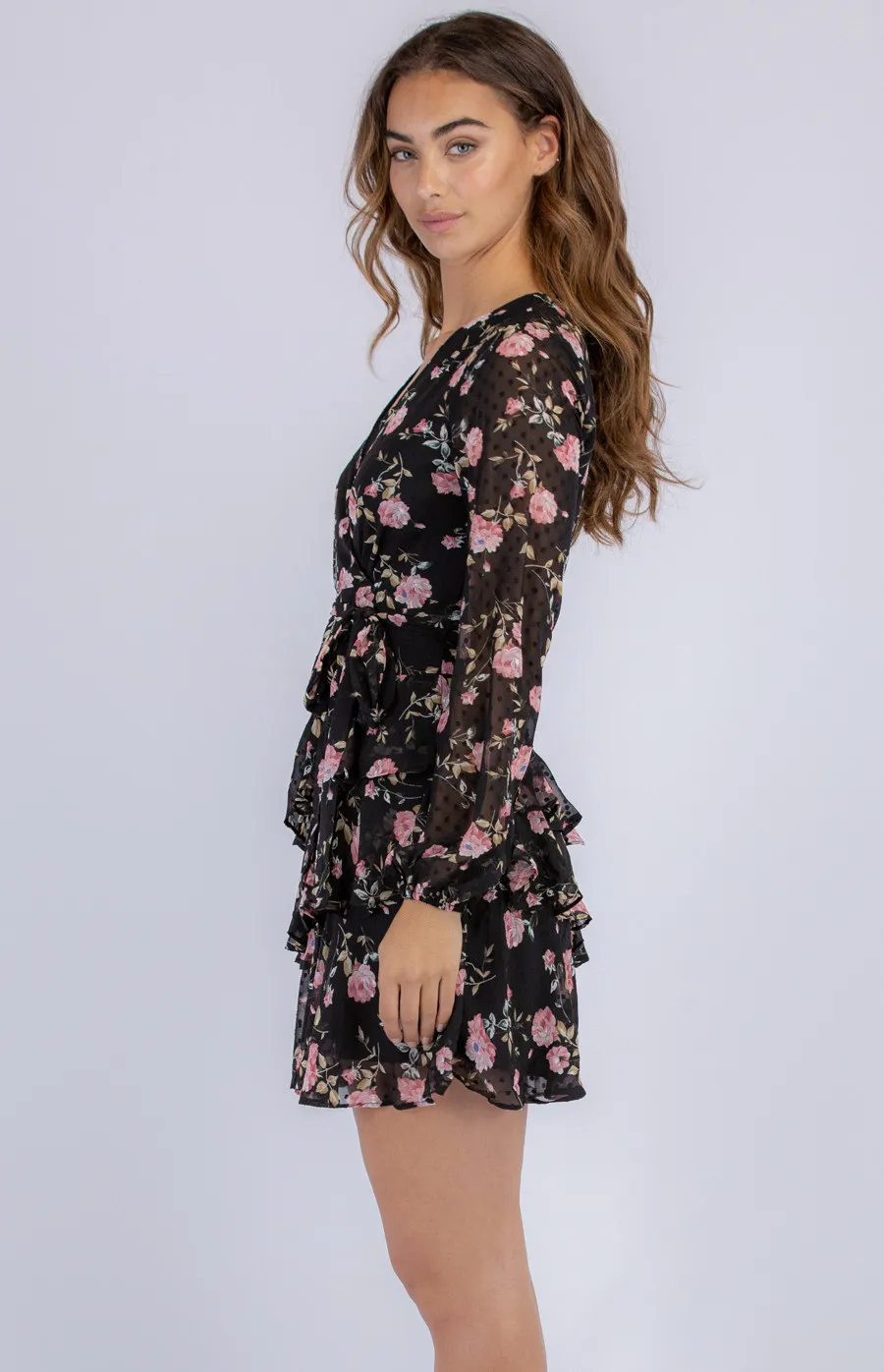 Tiered Hem Textured Print Dress (SDR825A) - Women's Fashion