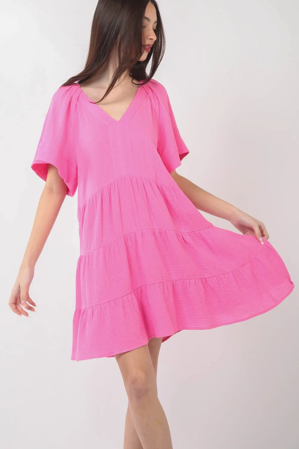 Tiered Ruffled V-Neck Dress - Shop Texture Styles