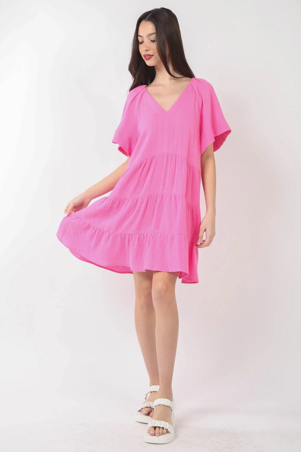 Tiered Ruffled V-Neck Dress - Shop Texture Styles