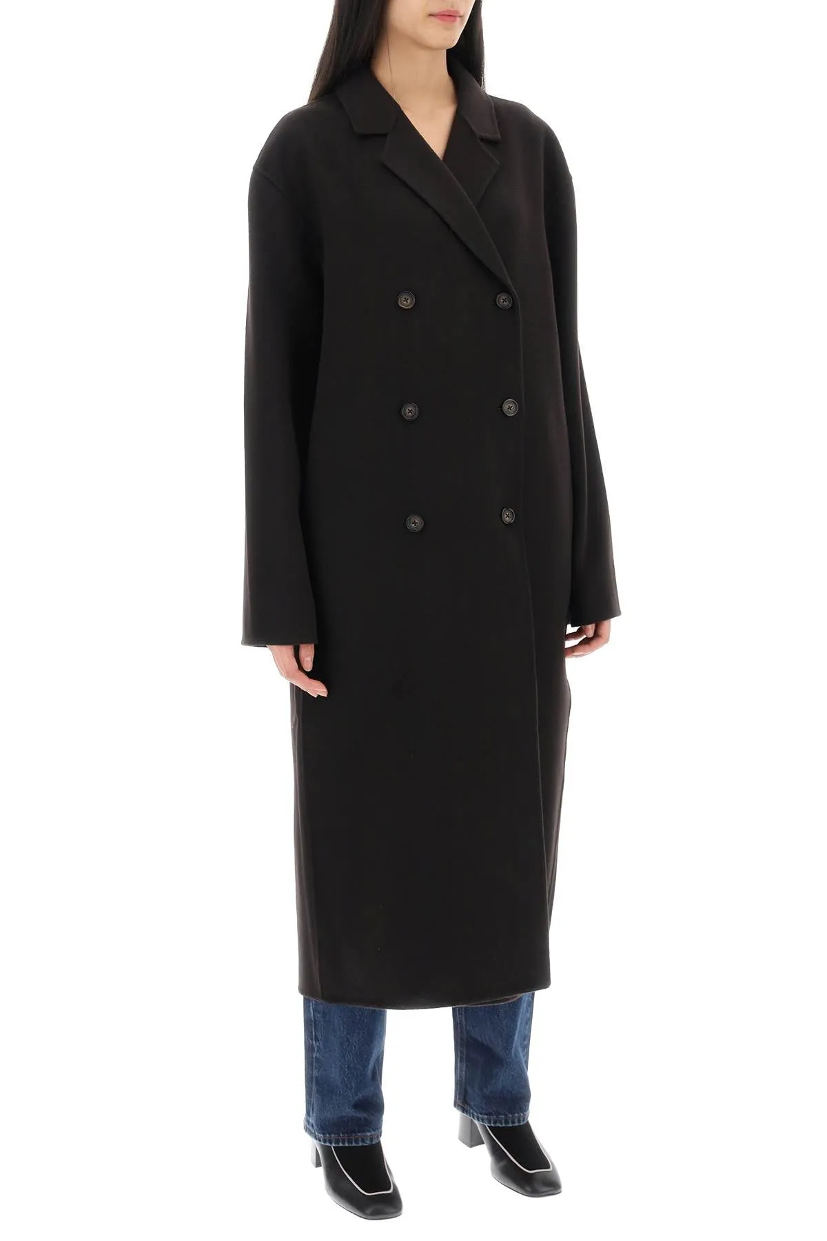 Totême wool coat double-breasted oversized in espresso - 241 WRO1011 FB0006