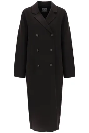 Totême wool coat double-breasted oversized in espresso - 241 WRO1011 FB0006