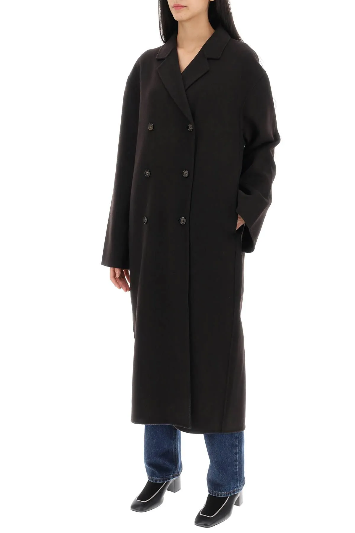 Totême wool coat double-breasted oversized in espresso - 241 WRO1011 FB0006