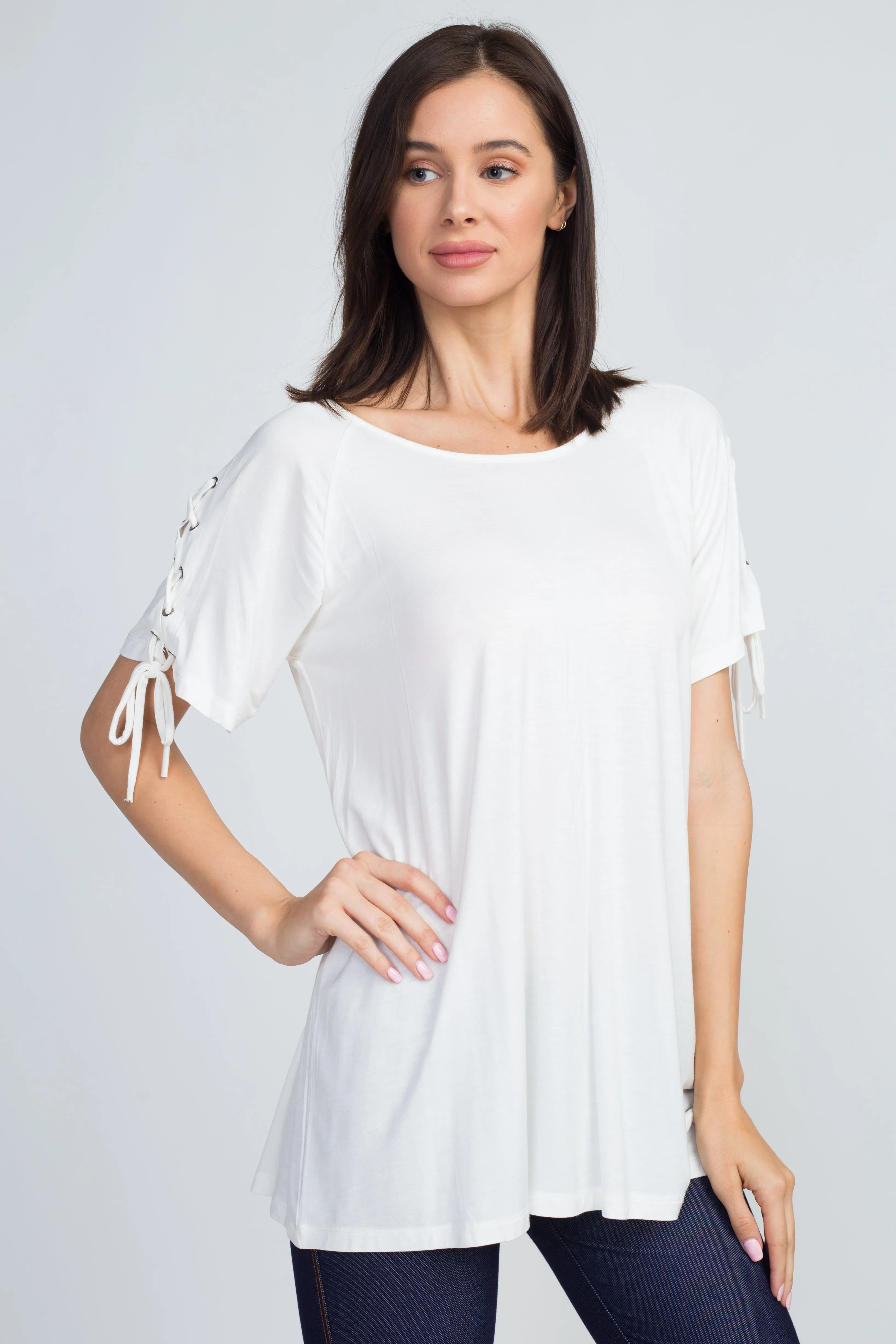 Tracy Lace-Up Short Sleeve Top