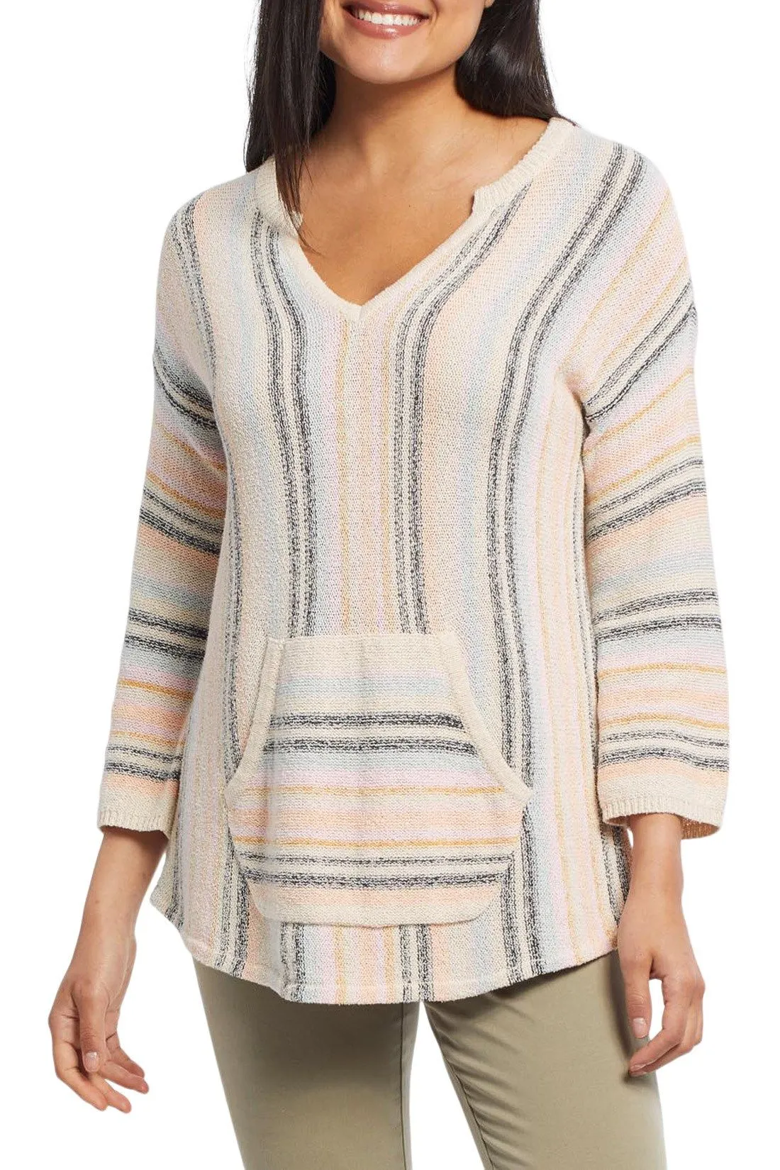 Tribal Women's Split Neck Striped Sweater