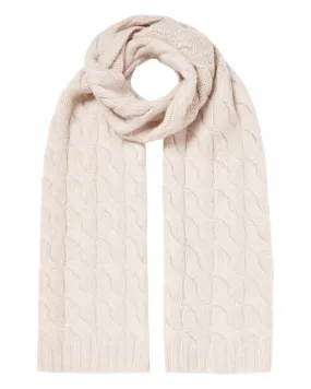 Chunky Cable Cashmere Scarf - Unisex, Heather Beige Brown