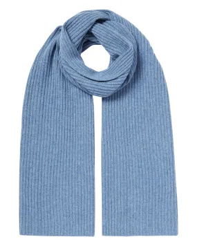 Short Ribbed Cashmere Scarf in Faded Indigo Blue - Unisex