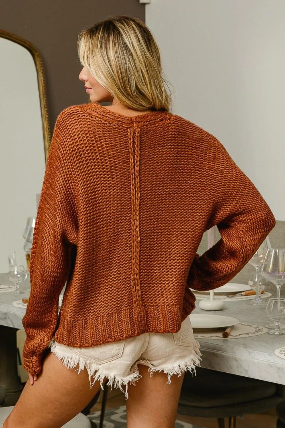 V-Neck Cable Knit Sweater by BiBi