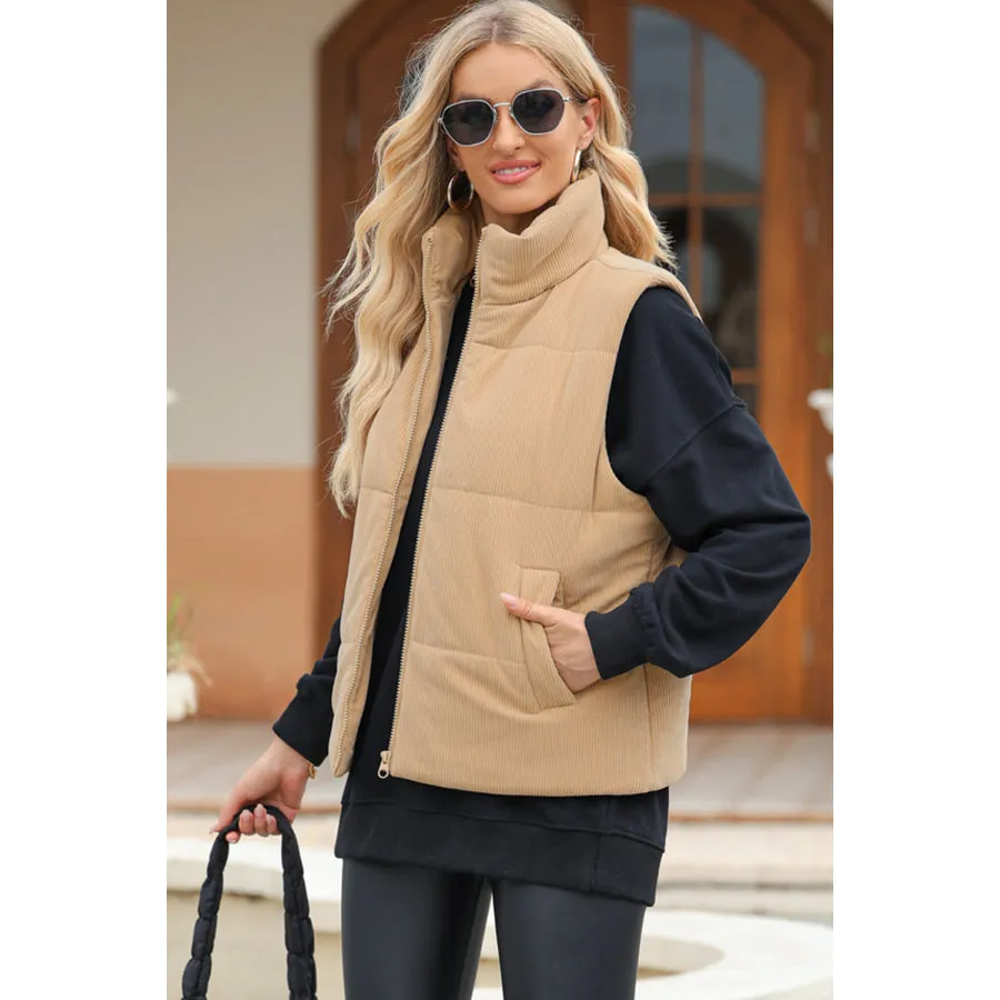 Vest Coat with Zip-Up Turtleneck and Pockets