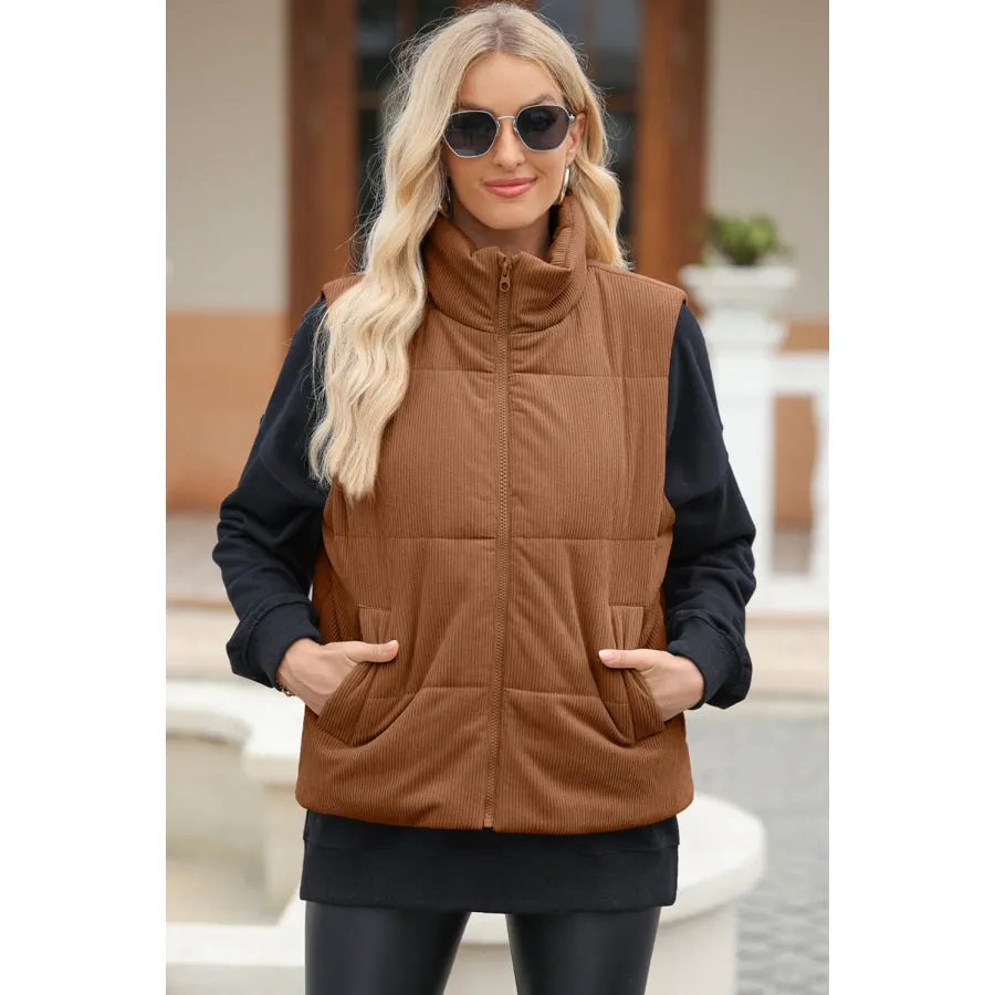 Vest Coat with Zip-Up Turtleneck and Pockets