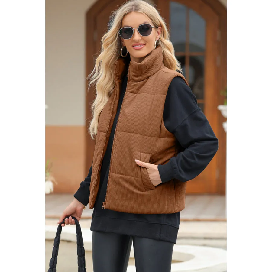 Vest Coat with Zip-Up Turtleneck and Pockets