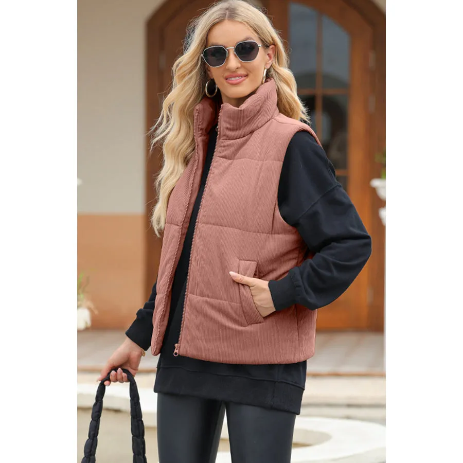 Vest Coat with Zip-Up Turtleneck and Pockets