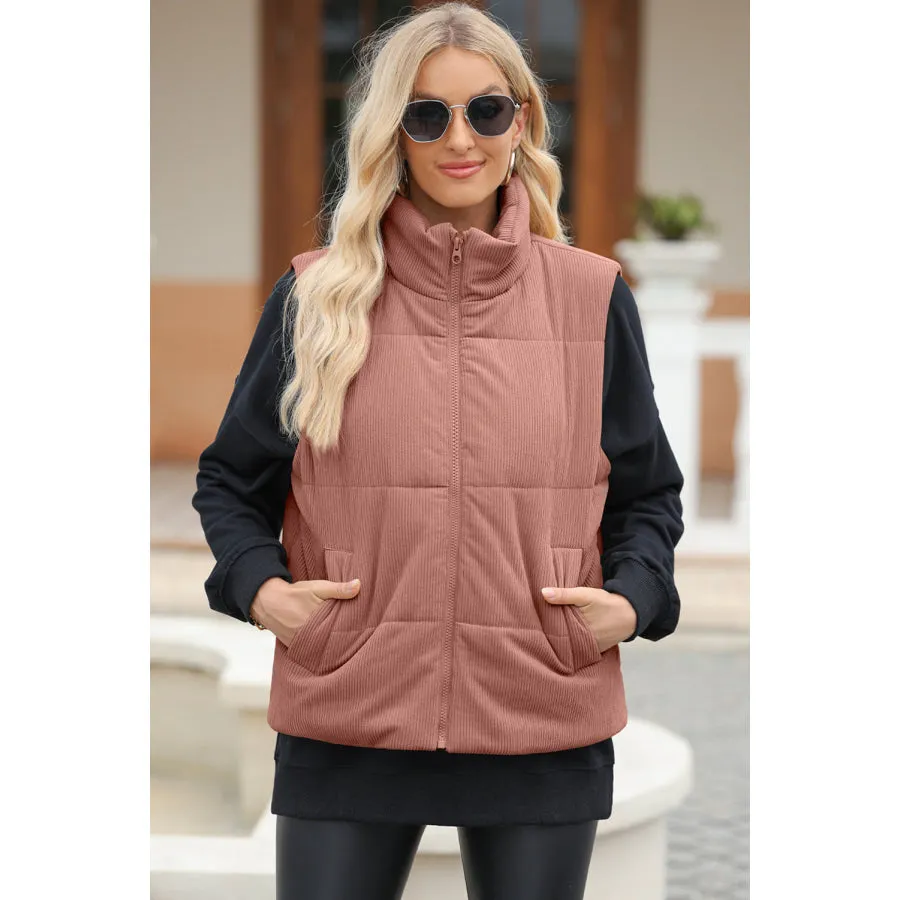 Vest Coat with Zip-Up Turtleneck and Pockets