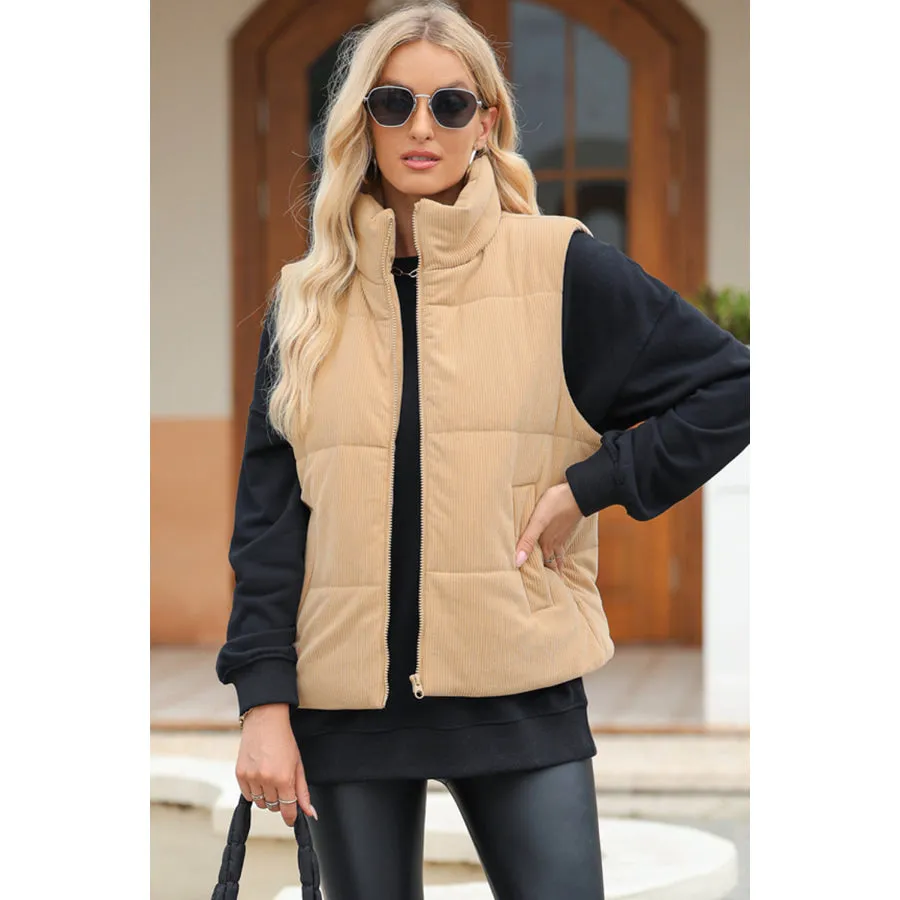 Vest Coat with Zip-Up Turtleneck and Pockets