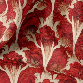 Vintage Red Botanical Garden Print Linen Fabric for Bedding, Curtains, Clothing - Christmas Linen by Yard/Meter