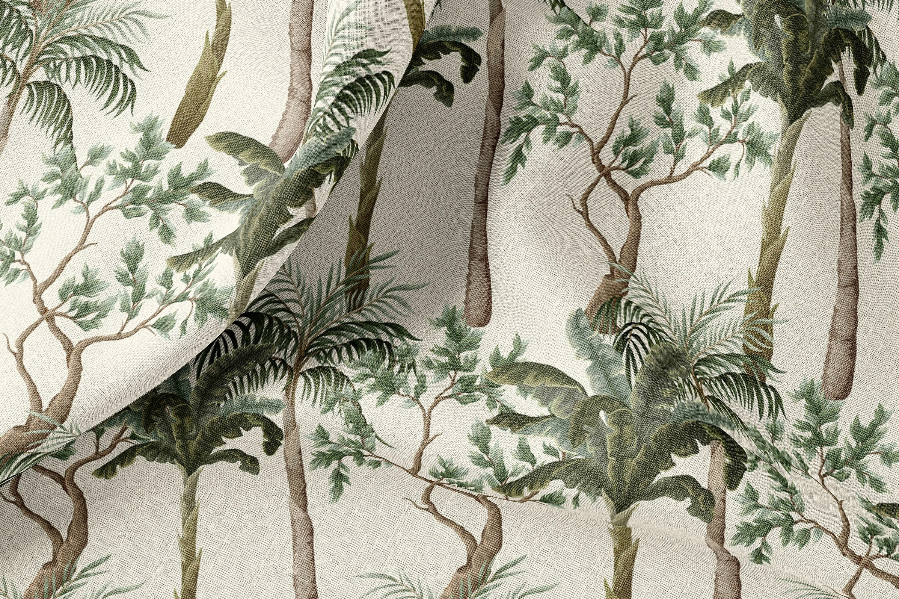 Vintage Tropical Print Linen Fabric for Bedding, Curtains, Dresses, Clothing, Table Cloth, and Pillow Cover by the Yard