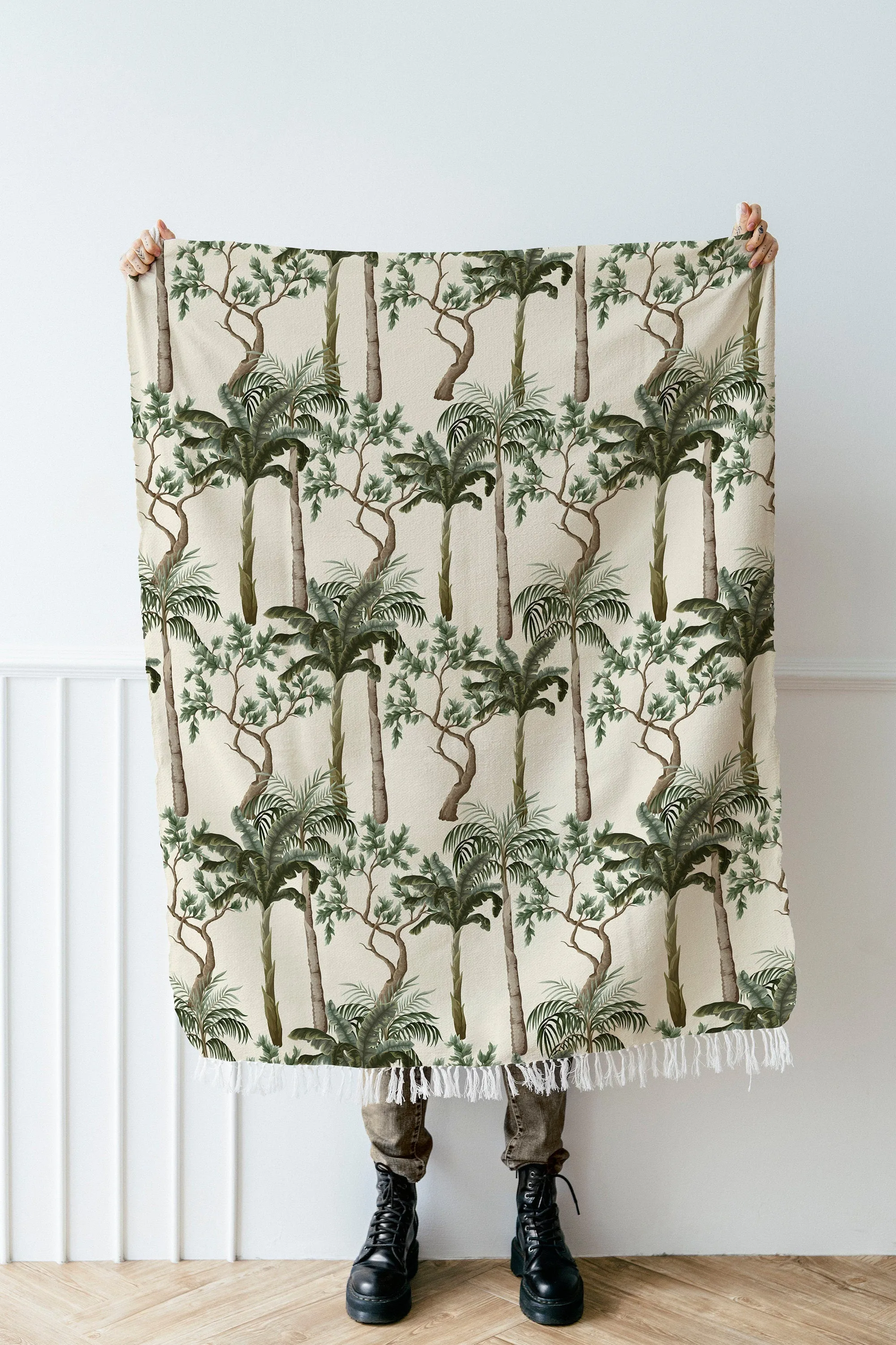 Vintage Tropical Print Linen Fabric for Bedding, Curtains, Dresses, Clothing, Table Cloth, and Pillow Cover by the Yard