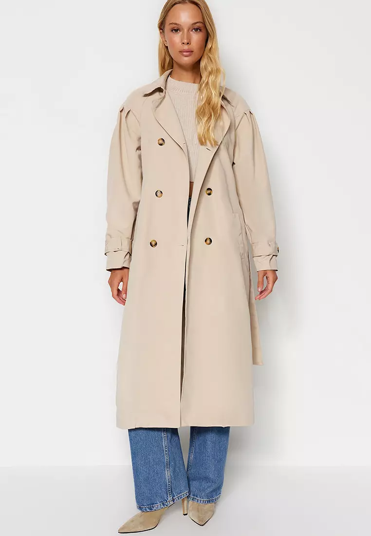 Water Repellent Long Trench Coat on Trendyol