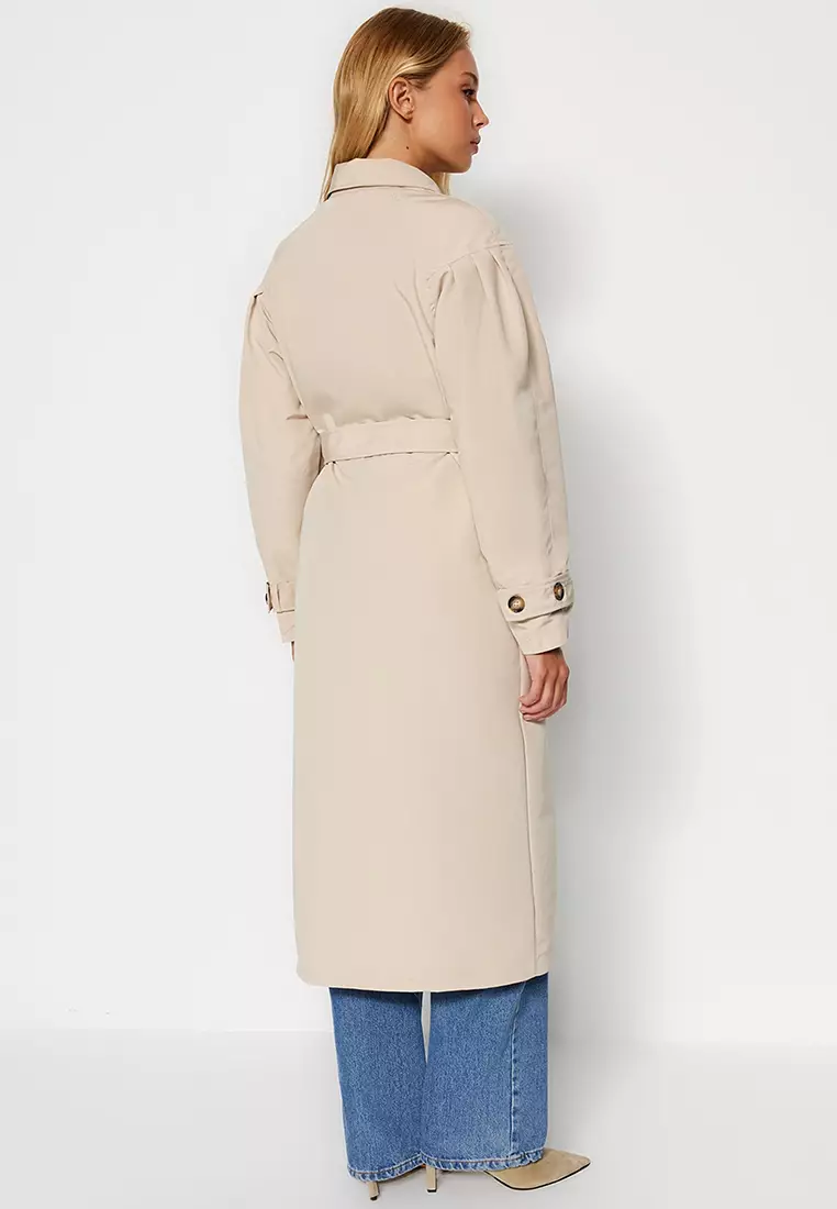 Water Repellent Long Trench Coat on Trendyol