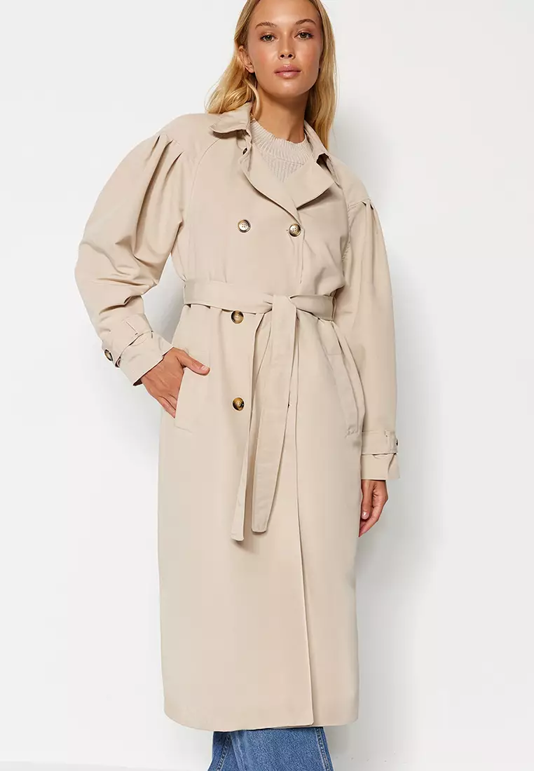 Water Repellent Long Trench Coat on Trendyol