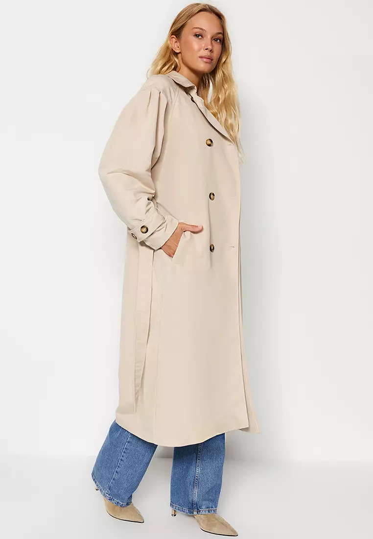 Water Repellent Long Trench Coat on Trendyol