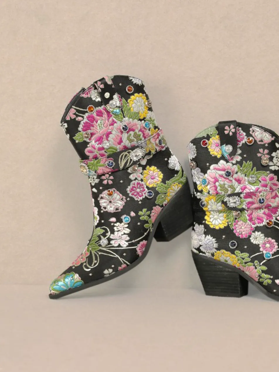 Western Cowboy Boot with Embroidered Gems