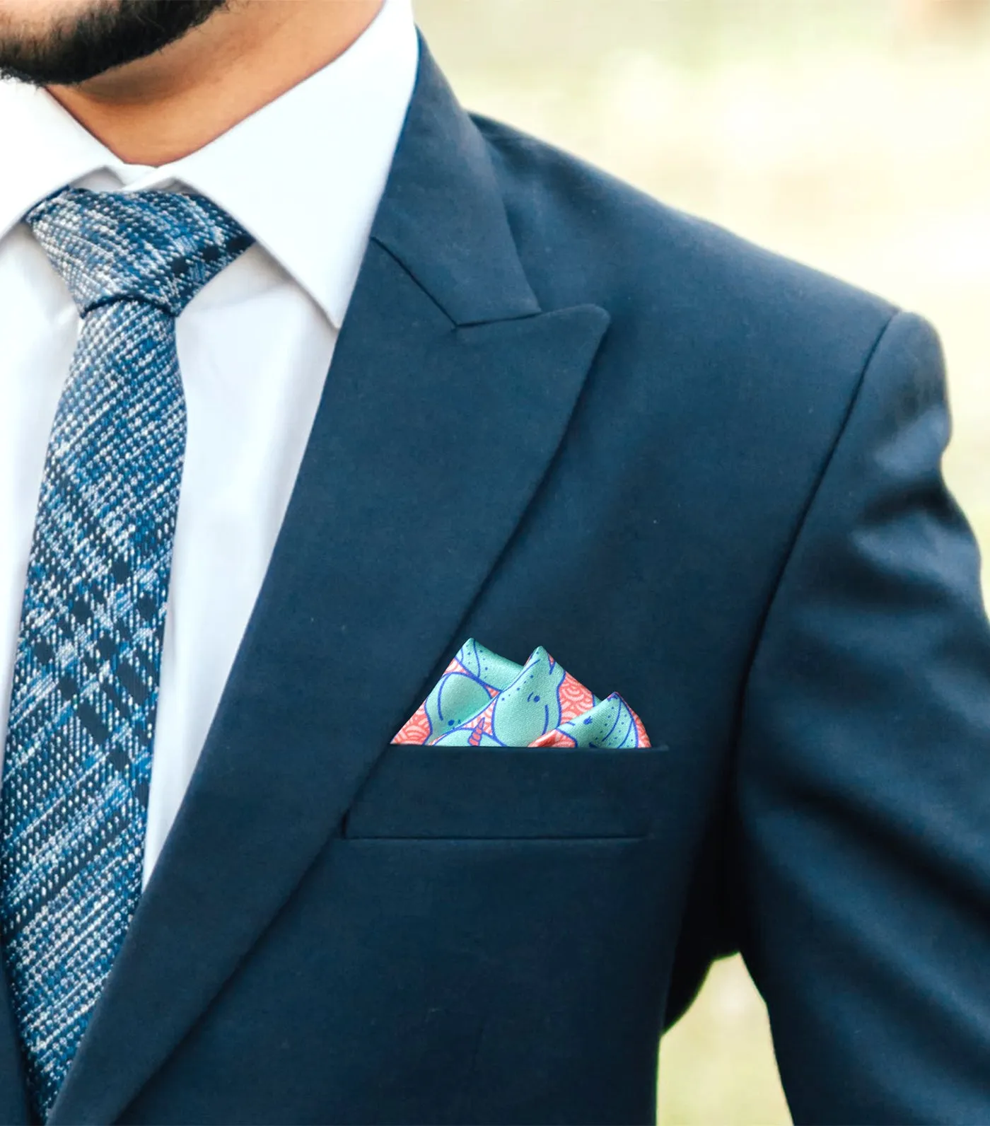 Whale Print Blue and Pink Pocket Square