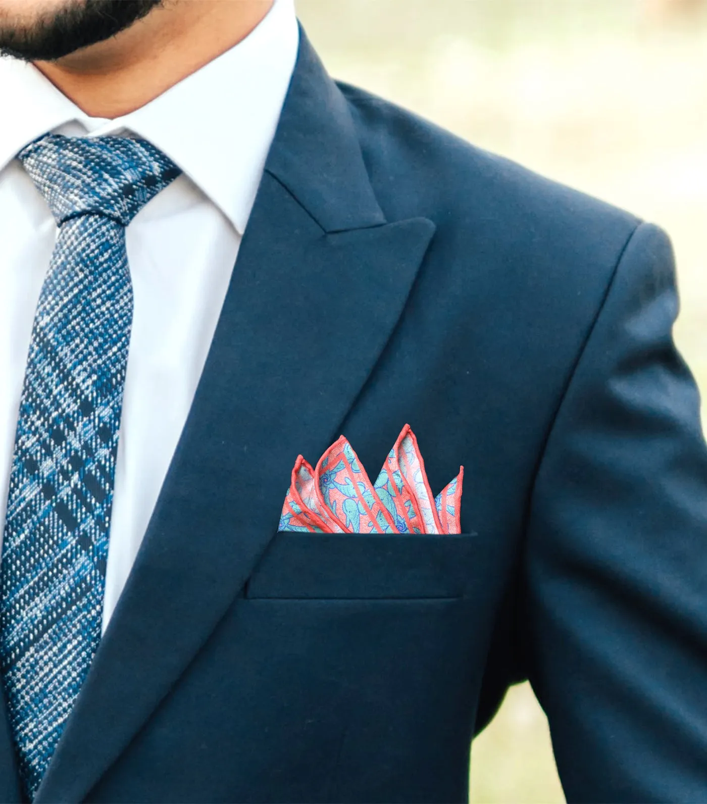 Whale Print Blue and Pink Pocket Square