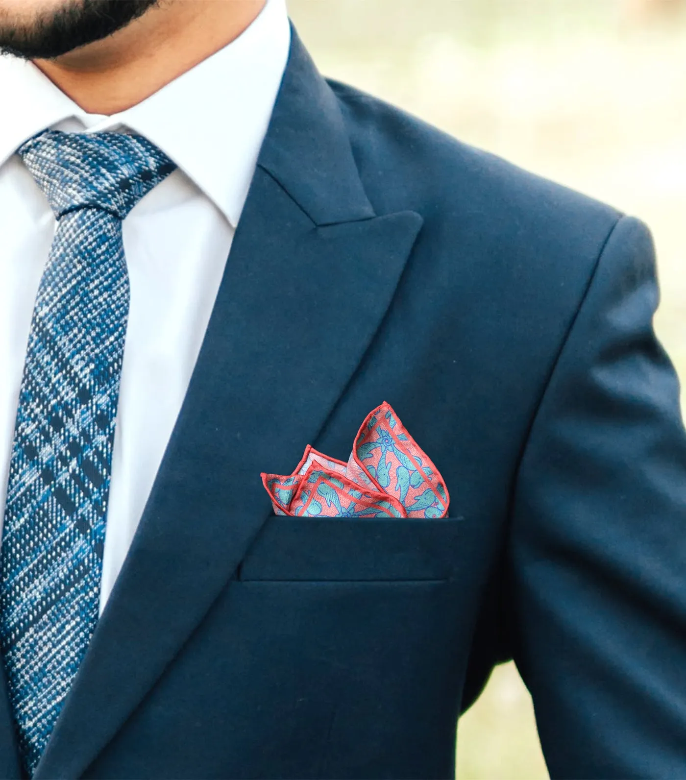 Whale Print Blue and Pink Pocket Square