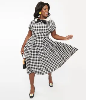 White and Black Gingham Swing Dress - Plus Size 1950s Style