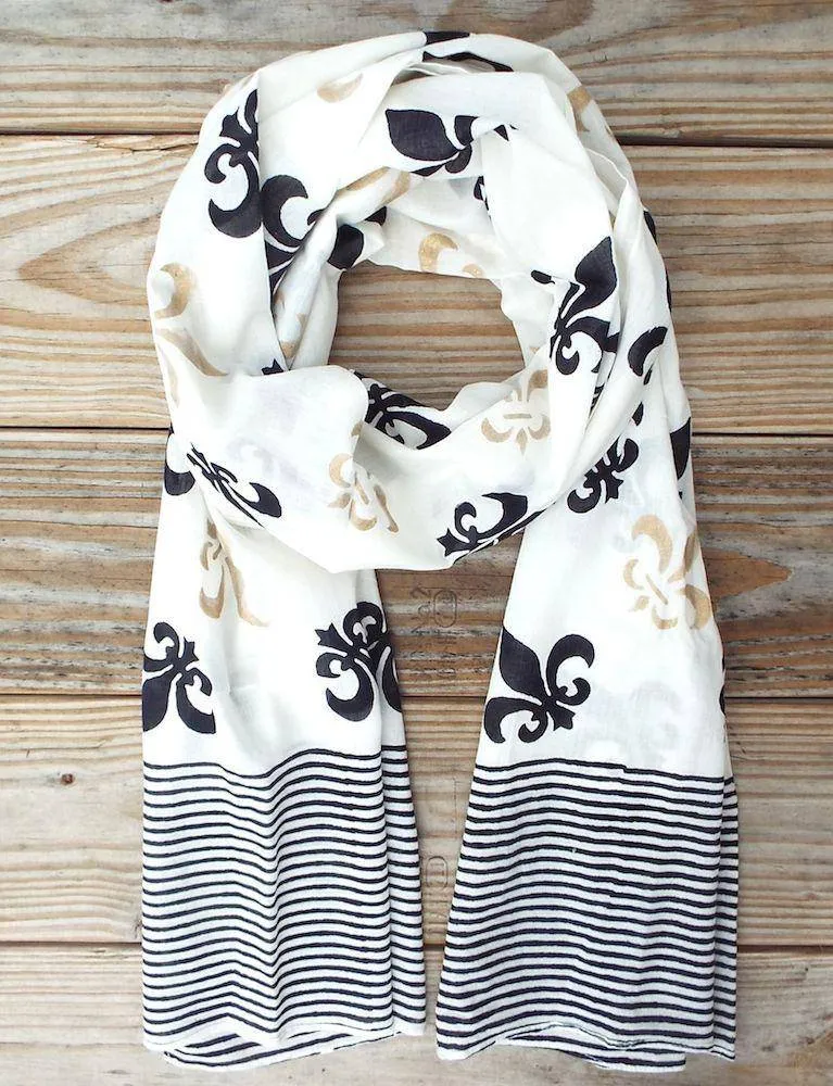 White Fleur de Lis Scarf