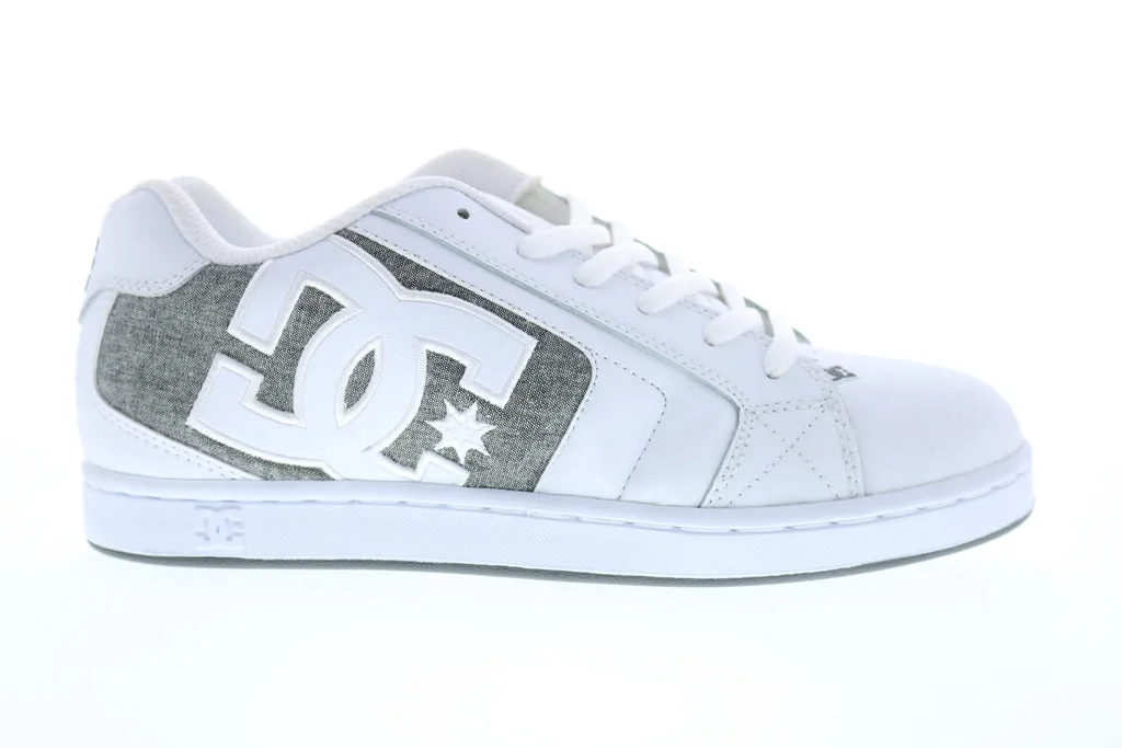 White Leather Lace Up Skate Sneakers for Men in DC Net 302361 Style