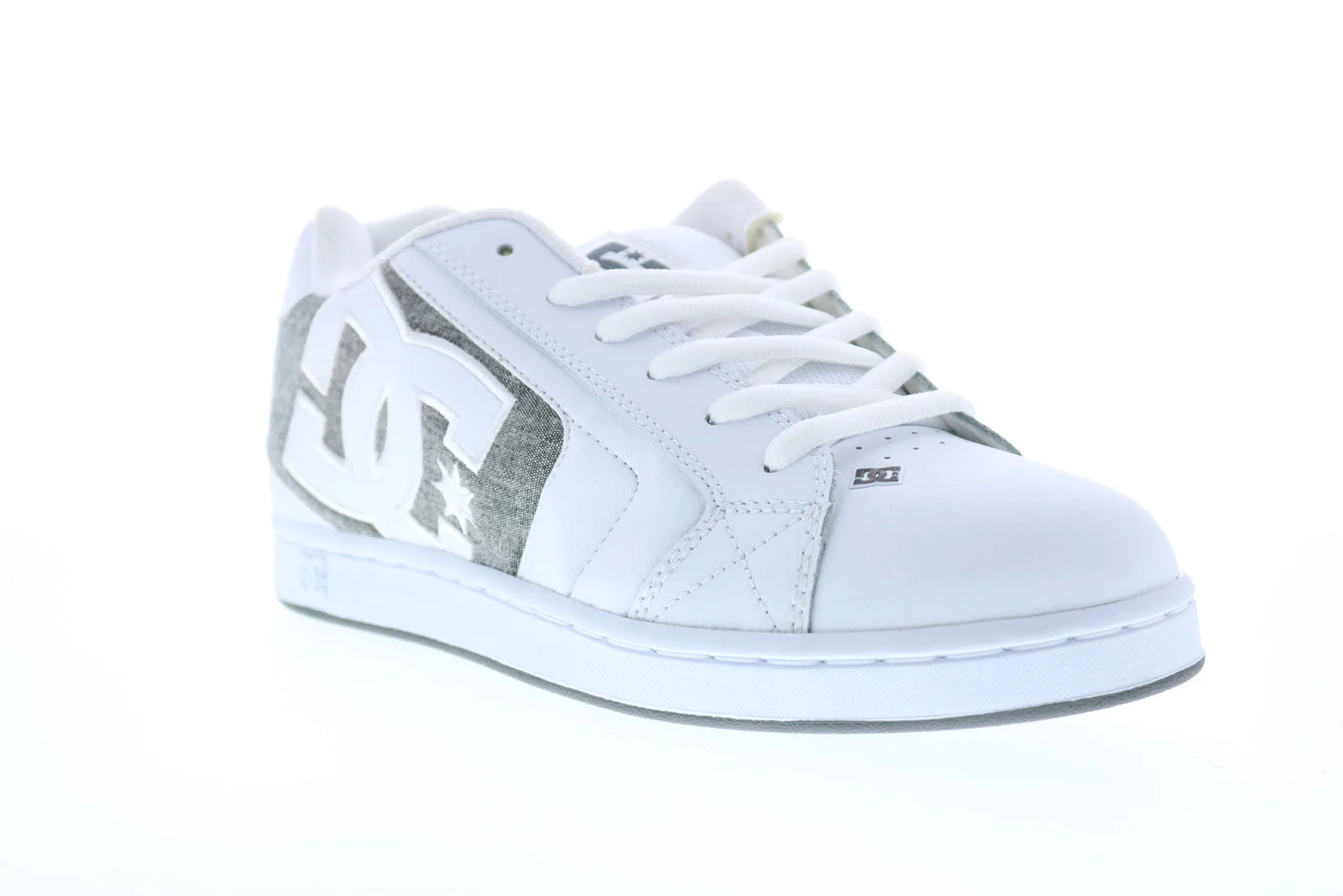 White Leather Lace Up Skate Sneakers for Men in DC Net 302361 Style