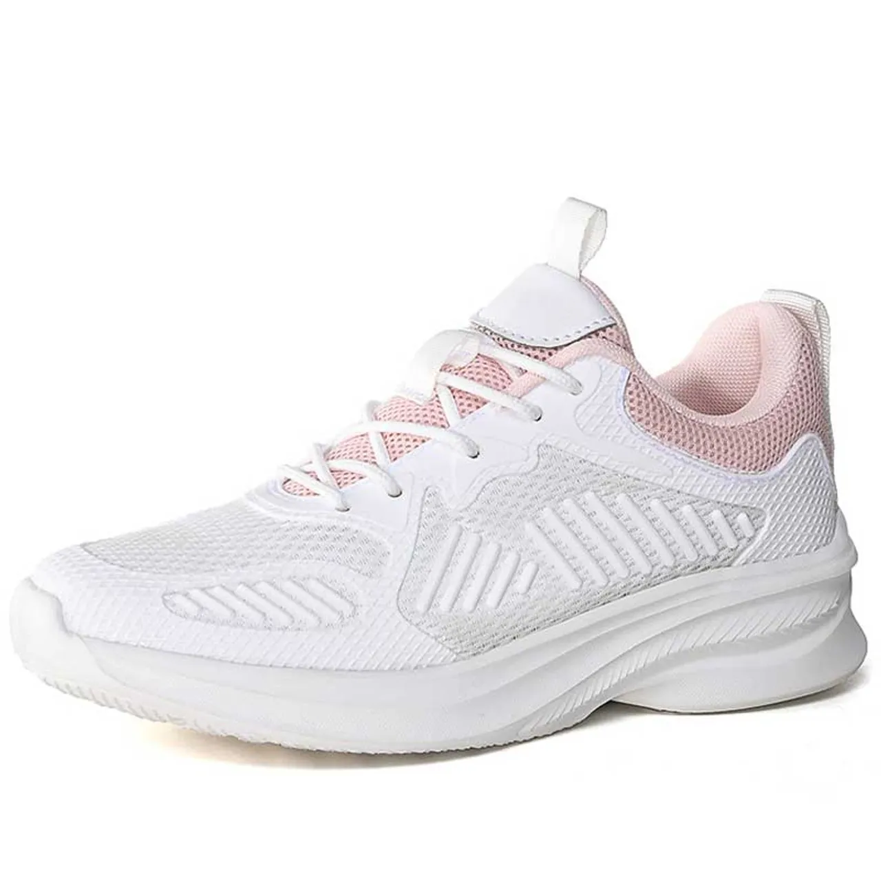 White Pink Mesh Stripe Accents Shoe Sneaker