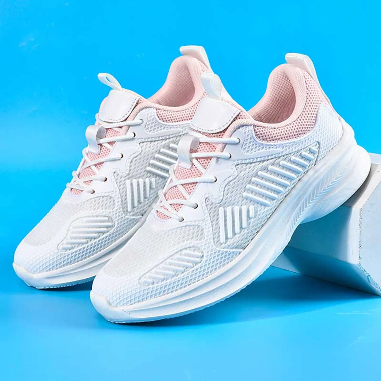 White Pink Mesh Stripe Accents Shoe Sneaker