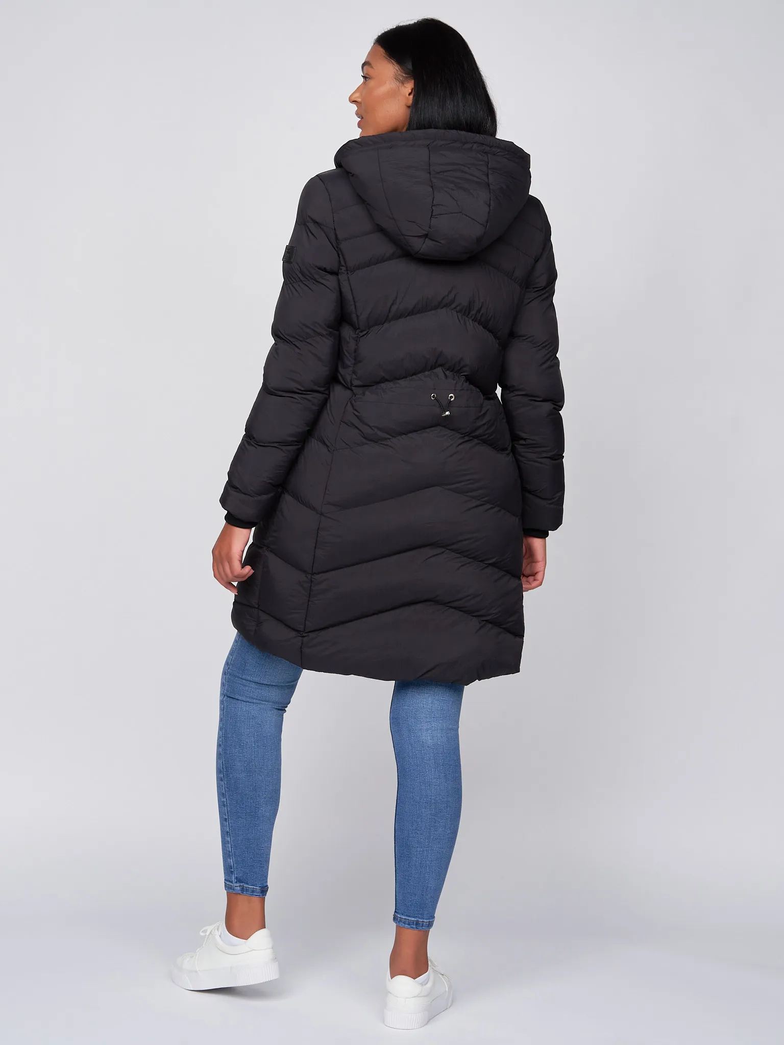 Women's Long Padded Crosshatch Black & Olive Winter Coat