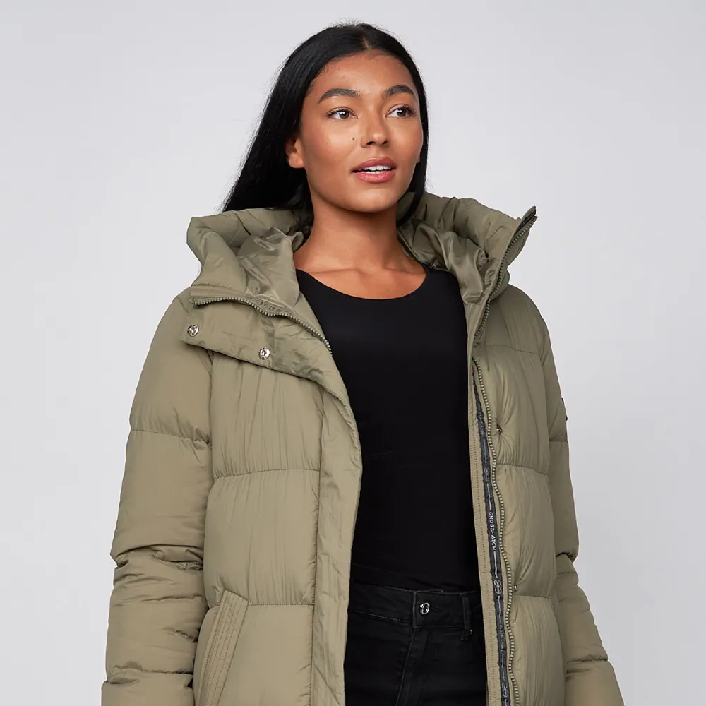 Women's Long Quilted Padded Crosshatch Winter Coat