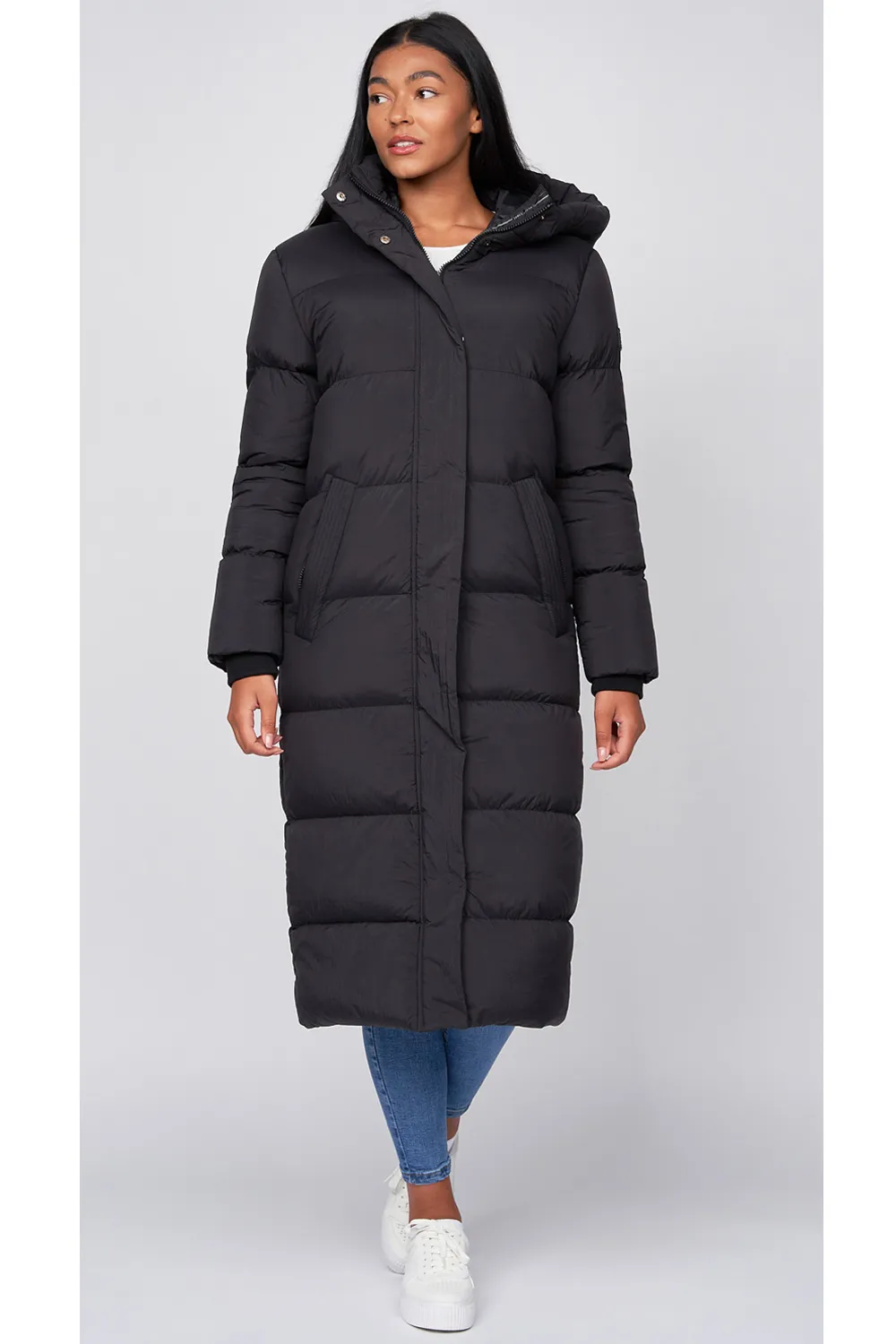 Women's Long Quilted Padded Crosshatch Winter Coat