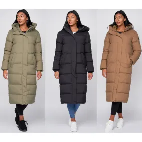 Women's Long Quilted Padded Crosshatch Winter Coat