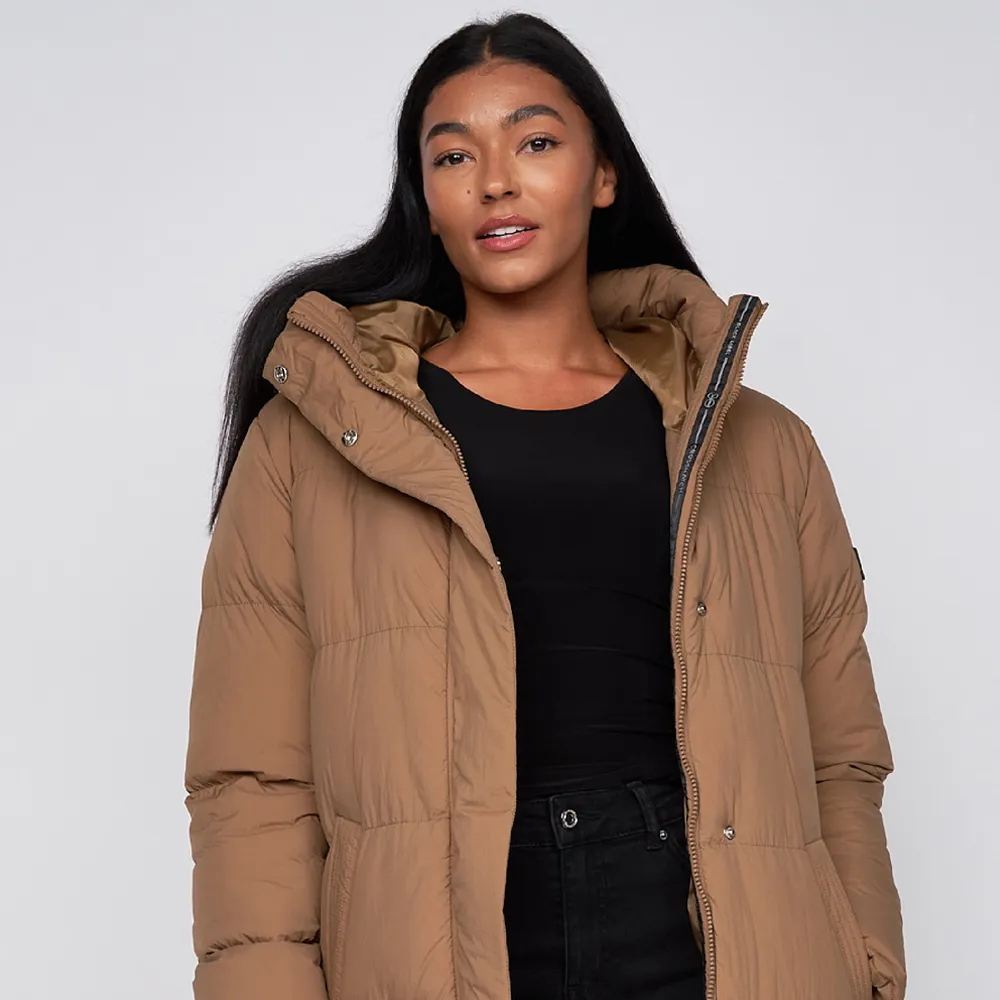 Women's Long Quilted Padded Crosshatch Winter Coat