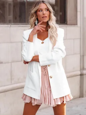 Women's Blazer Chic Turndown Collar Pockets Long Sleeves Outerwear