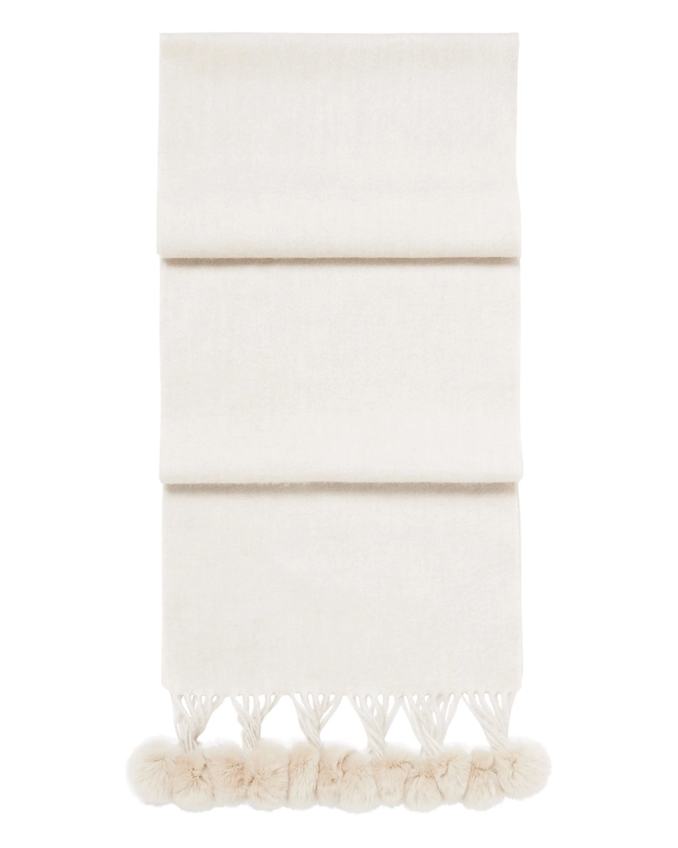 Davos Fur Bobble Cashmere Scarf for Women in Ecru White