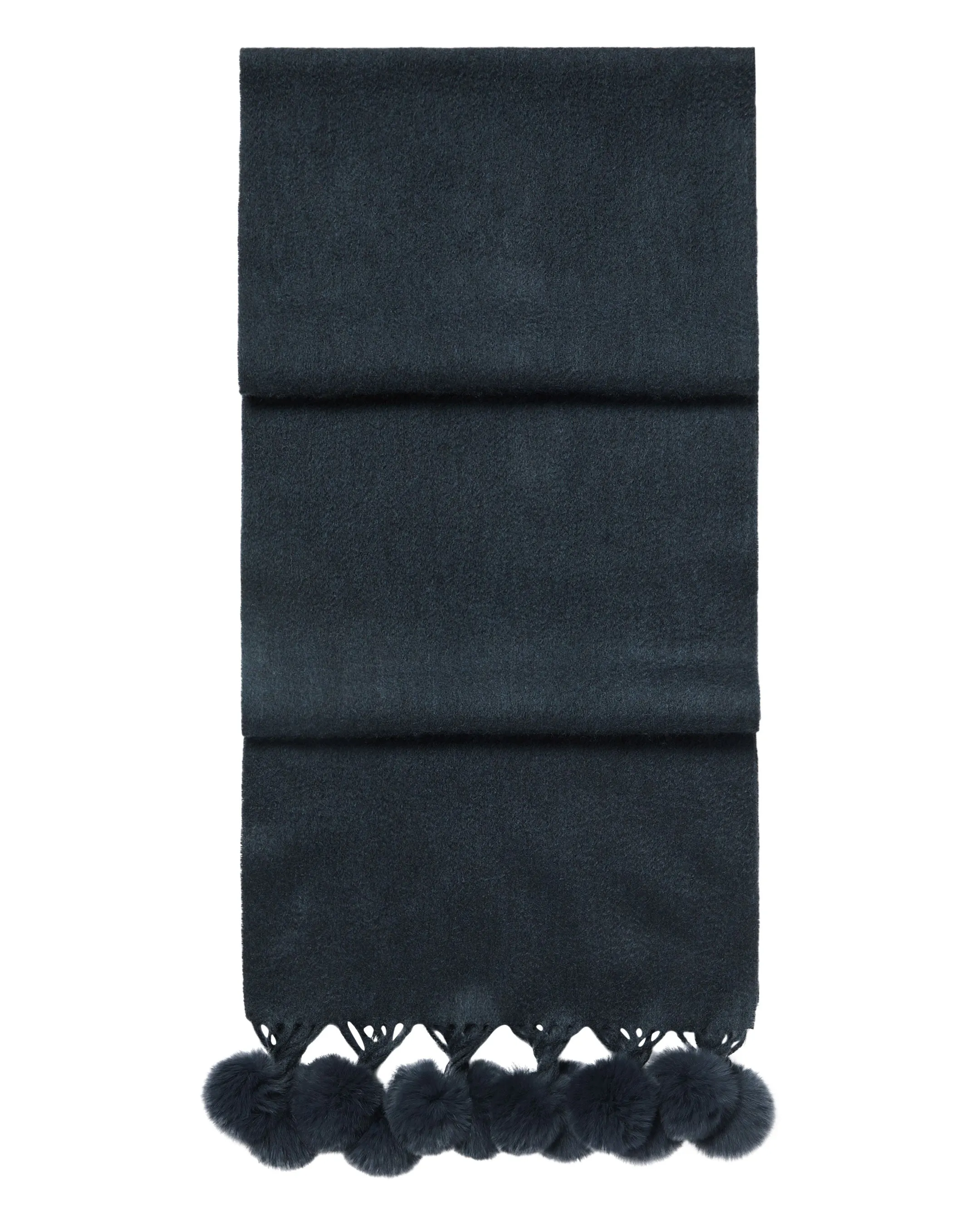 Cashmere Scarf with Fur Pom Pom in Grigio Blue for Women