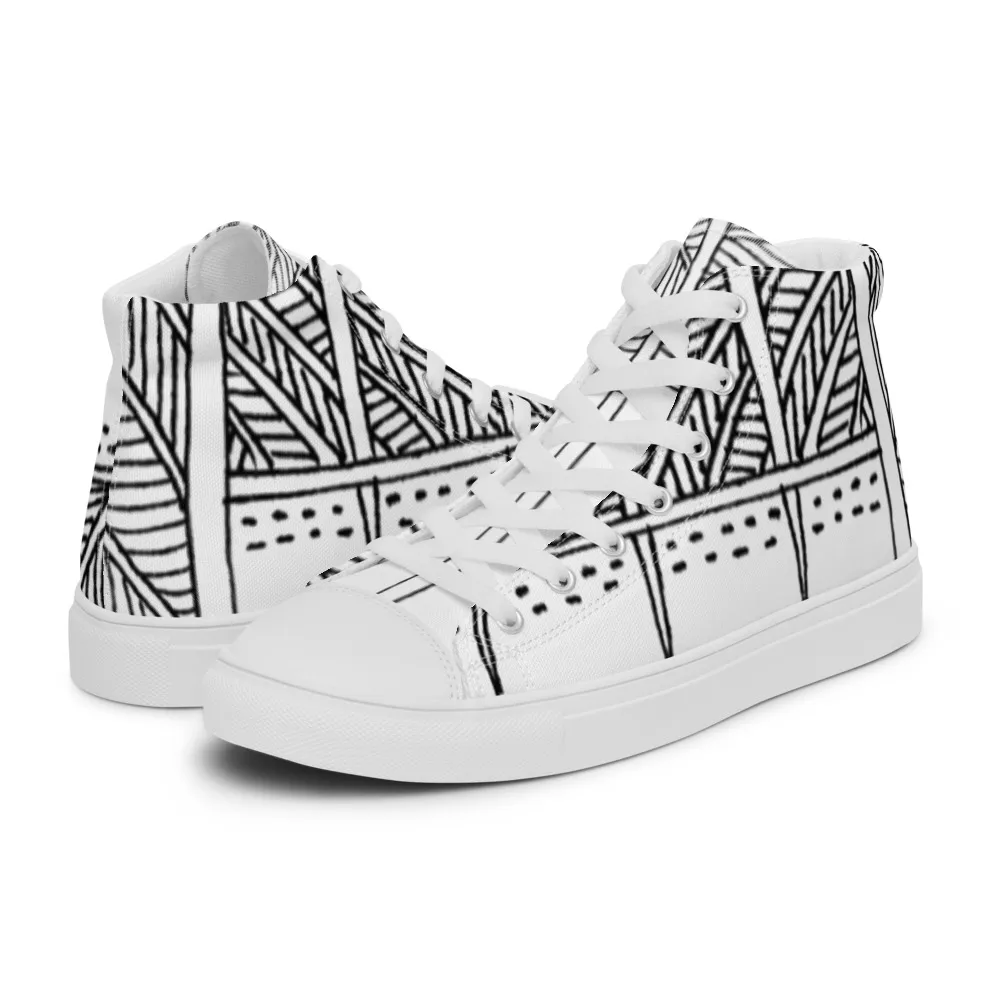 Women's Canvas High Top Shoes - Marlin Fish Story White