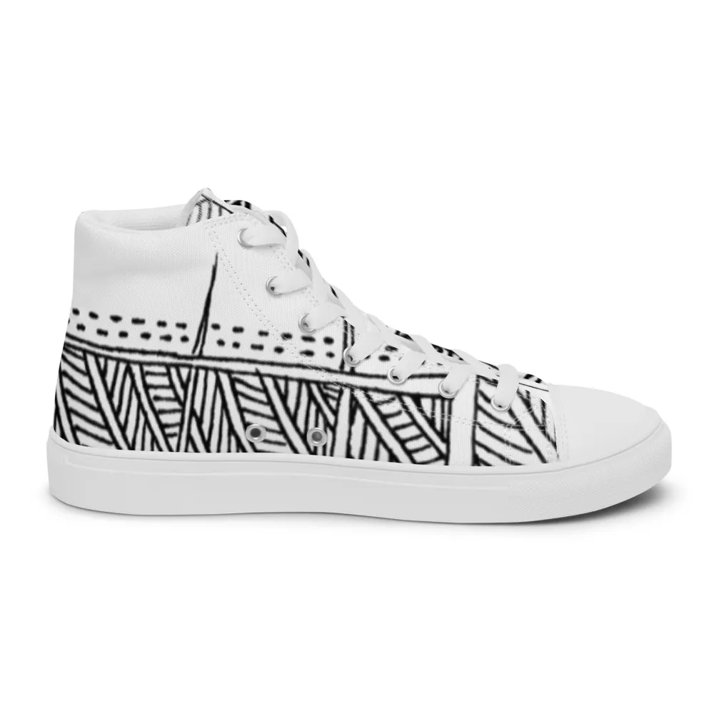 Women's Canvas High Top Shoes - Marlin Fish Story White